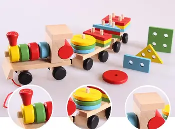 Gratis levering fabrik børns uddannelsesmæssige Tre små tog, legetøj, klodser tog, kids Modeller Bygning Toy