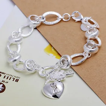 Gratis Shipping Engros sølv armbånd, 925 mode forsølvede smykker Blomst-Tasten Armbånd /USCIRHWN ZTXUSSYH