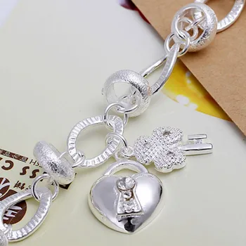 Gratis Shipping Engros sølv armbånd, 925 mode forsølvede smykker Blomst-Tasten Armbånd /USCIRHWN ZTXUSSYH