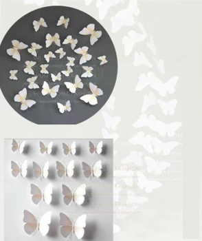 Gratis skibet 12x ren hvid asst.størrelsen 3D imitation butterfly væggen køleskab mærkat gardin vedhæfte bryllupsfest wall deco-udsmykning