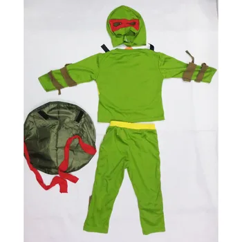 Green Kids Leo/Ninja Muskel Kostume Halloween Kostume Til 3-7 År Dreng Part Cosplay Kostume Sæt Tøj ( med Turtle shell).