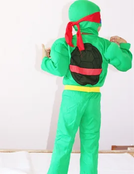 Green Kids Leo/Ninja Muskel Kostume Halloween Kostume Til 3-7 År Dreng Part Cosplay Kostume Sæt Tøj ( med Turtle shell).