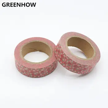 GREENHOW Smuk 15mm*10m høj kvalitet washi-papir, tape/pink baggrund lille røde blomster maskering japan washi tape 8115