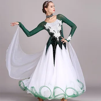 Grøn rhinestones Ballroom dance konkurrence kjole standard kjoler moderne dans, kostume ballroom vals kjole selvlysende kostumer