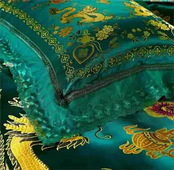 Grøn satin Duvet Cover sæt altiplano kinesisk Bryllup Strøelse sæt print Moderne passer Jacquard Sengetøj