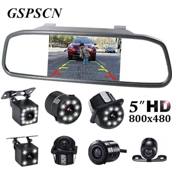GSPSCN 5 tommer Bil bakspejl Skærm Auto Parkering Vedio + LED Night Vision Backup Omvendt Kamera CCD Bil førerspejlets Kamera