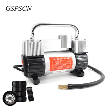 GSPSCN Dobbelt Cylinder Oppustelige Pumpe med Kuffert Bil 12V Kompressor med Værktøjskasse Twin Cylinder Bærbare Oppustelige Pumpe