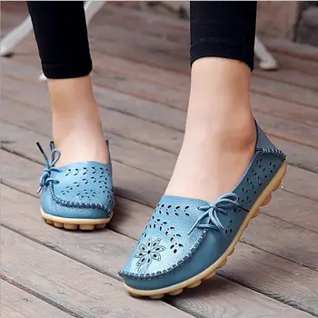 GUANGYIDA 2017 plus size 34-44 kvinder lejligheder sko kvinder i ægte læder sko kvinde-udskæring loafers slip på lejligheder båd sko