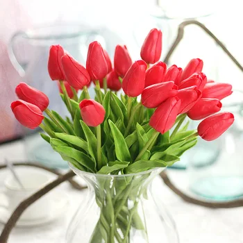 [ Gul Tulipan ]Real Touch Bryllup Dekoration Flore Kunstig Blomst Til Blomst Dekoration Fleur Artificielle Falske Blomst