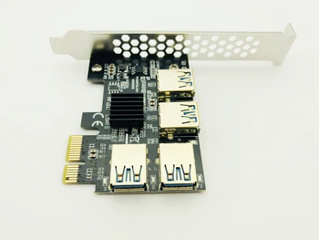 Guld 4 Port USB3.0 Riser-Kort PCI-E 1 4 PCI Express 16X Slot Ekstern Adapter PCIe-Multiplikator Kort for BTC-Mining