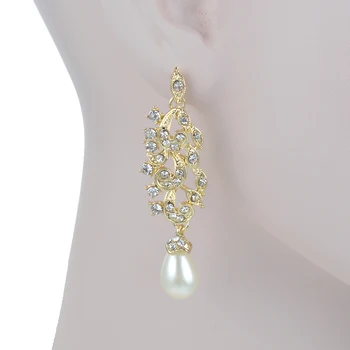 Guld Metal Forgyldt halskæde øreringe Brude Bryllup smykker sæt, Kvinder Part krystal perle mode kjole øreringe sæt tilbehør
