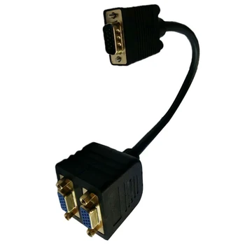 Guldbelagte VGA(HD15) Mandlige og Kvindelige x 2 (1 PC til 2 Skærme) for Høj Opløsning Video Splitter Kabel(1920X1440)-Sort