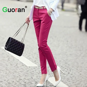 {Guoran} kvinder formelle kontor arbejde bukser 5 farver plus size damer blyant bukser sort OL fashion sort hvid khaki bukser