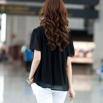 Guoran Top Tees Kvalitet Plus size Løs Chiffon skjorte kortærmet Trævlet Sømline koreanske Kvinder Shirt Fashion Store Szie XXXL 4XL