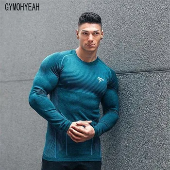 Gymohyeah 2017 Ny Herre T-Shirts Mode O-Hals afslappet langærmet T-Shirt Mænd Stramme hurtig tør Fitness-bodybuilding T-Shirts