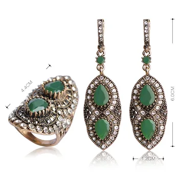 Gypsy Tyrkisk Vintage Oval Harpiks Til Smykke Sæt Øreringe&Ring Bohemia Etnisk Stil Retro Perler, Antik Guld-Fest Mujer Bijoux