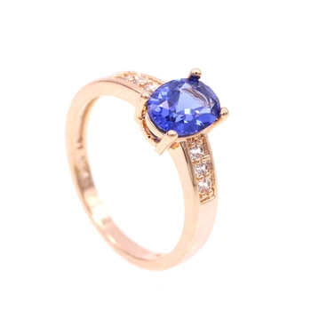GZJY Charme Oval Blå Zircon Guld Vielsesring Farve Finger Ring for Kvinder Bryllup Engagement Mode Smykker