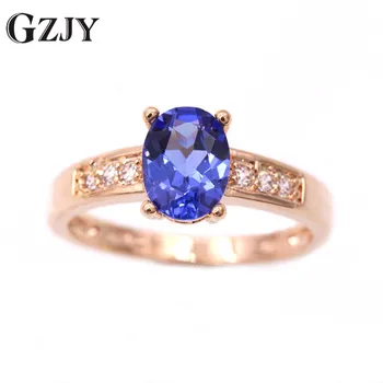 GZJY Charme Oval Blå Zircon Guld Vielsesring Farve Finger Ring for Kvinder Bryllup Engagement Mode Smykker
