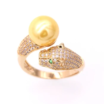 GZJY Mode Tiger Indlæg Cubic Zircon &Shell Pearl Åbning Ringe, Rose Guld Farve Ring For Kvinder Bryllup Smykker