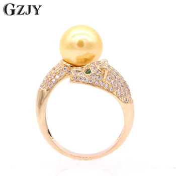GZJY Mode Tiger Indlæg Cubic Zircon &Shell Pearl Åbning Ringe, Rose Guld Farve Ring For Kvinder Bryllup Smykker