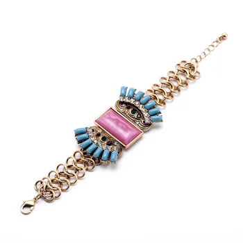 Gældende Europæiske Mode Smykker Bred Kæde Guld Legering Farve Kvindelige Charme Pink Stor Perle Armbånd