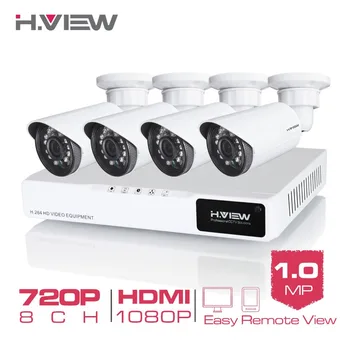 H. Udsigt 4CH CCTV-System 720P 8CH CCTV DVR System til Overvågning 4STK 720P 1.0 MP IR Udendørs overvågningskamera 1200 TVL CCTV Kamera