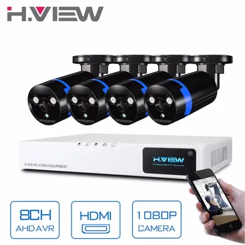 H. UDSIGT Sikkerhed Kamera System 8ch CCTV-System 4 1080P CCTV Kamera 2,0 MP Kamera Overvågning Kit 8ch DVR 1080P HDMI Video Output