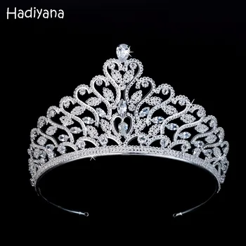 Hadiyana Luksus Funklende ZIRKONIA Krystal Stor Bridal Crown-Hår Tilbehør Tiaras Stor Diadem Kroner til Kvinder, Piger Bryllup BC3677