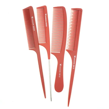 Hair Salon Tools Pro Classic Frisør Kam I 9 Design Frisør-Hale Kam Og Almindelig Kam Skåret I Rød Farve Antistatisk Kam