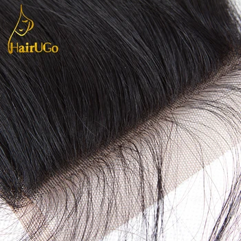 HairUGo Hår menneskehår Brasilianske Lige Bundter Med Lukning Hair Extension 3 Bundter menneskehår Med Lukning#1b Farve