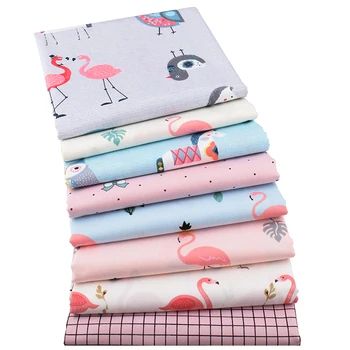 Haisen,8stk/masse,Flamingo Tegneserie,Trykt Bomuld Twill Stof,Patchwork Stof,DIY Syning&Quiltning Materiale Til Baby&Barn