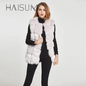 Haisum Høj kvalitet Pels Vest pels Luksus Satin Fox Varm Kvinder Pels Vest Vinter Mode pels Kvinders Frakker Jakke Gilet Veste Hn88