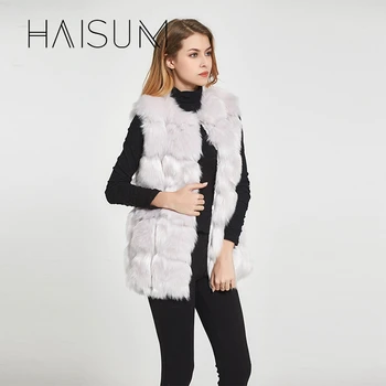 Haisum Høj kvalitet Pels Vest pels Luksus Satin Fox Varm Kvinder Pels Vest Vinter Mode pels Kvinders Frakker Jakke Gilet Veste Hn88