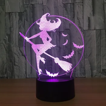 Halloween Bat Heks Akryl 7 Farve Skiftende 3D LED Nightlight Soveværelse Lampe Stue Lys Dekoration Touch 3D-LED-Lampe