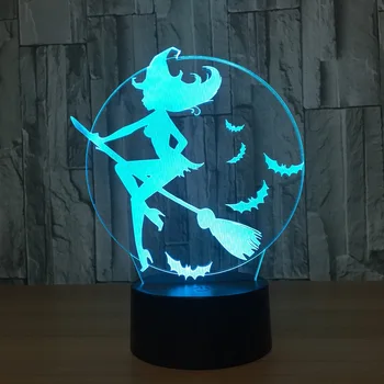 Halloween Bat Heks Akryl 7 Farve Skiftende 3D LED Nightlight Soveværelse Lampe Stue Lys Dekoration Touch 3D-LED-Lampe
