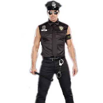 Halloween Kostumer til Voksne Amerika AMERIKANSKE Politi Beskidt Betjent Officer Kostume Top Shirt Cosplay Fancy Tøj for Mænd