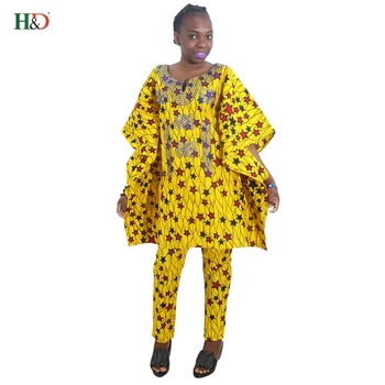 H&D 2017 afrikanske kjoler til kvinder tøj- bomuld bazin trykt dashiki kappe stil Korte ærmer dashiki kjole til dame