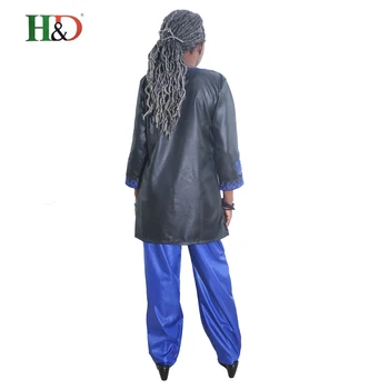H&D 2018 Afrikanske kvinder tøj Traditionelle Afrikanske sæt riche bazin broderi design kjoler blå sort dame top med bukser