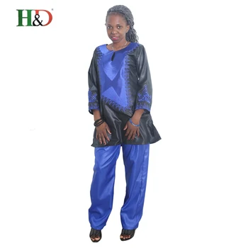 H&D 2018 Afrikanske kvinder tøj Traditionelle Afrikanske sæt riche bazin broderi design kjoler blå sort dame top med bukser