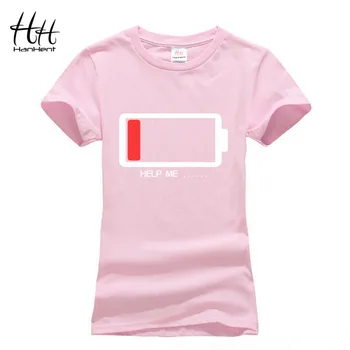 Hanhent Kvinder T-shirt HJÆLPE MIG med Energi, Lav TShirt Kvindelige Batteri Sjove Bomuld, Tops Tees Pige 3D Mode Sommeren 2016 Paried t-shirts