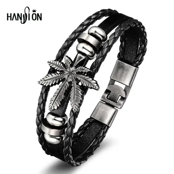 Hanson Fashion Læder Armbånd Til Mænd Palmeblade Vintage Armbånd, Armringe Pige Statement Armbånd Blad