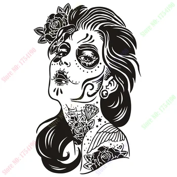 Happy Halloween Kraniet Pige Ansigt Hair Tattoo Salon Zombie Mode Vinyl Udskæring Væggen Decal Sticker til Ferie fest Home Decor