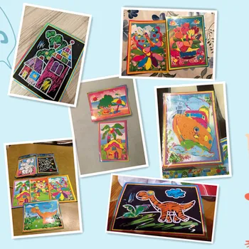 Happyxuan 100pcs/lot 13*9,5 cm To-i-en Magisk Farve Bunden Kunst Papir Farve Kort Skrabning at Tegne Billeder for Børn