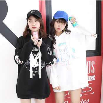 Harajuku Søde Lolita Kvinder Tumblr Sweatshirt Kanin Pentacle Print Snøre Hættetrøjer Løs Træningsdragt Pullover Kvindelige Sweatshirt