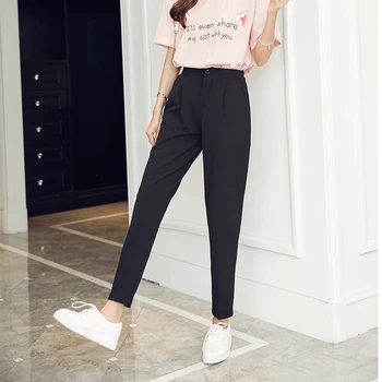 Harem Bukser Kvinder 2018 Foråret koreanske Kvindelige Klassiske Høj Elastisk Talje Mode Slank Solid Farve Ankel-længde Bukser