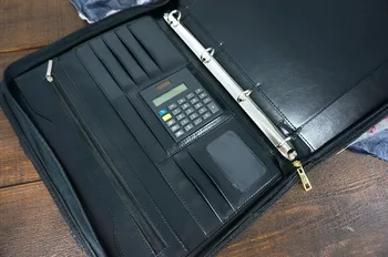 Harphia A4 læder portable document taske portefølje manager mappe med lynlås businessbriefcase med håndtag med calculato