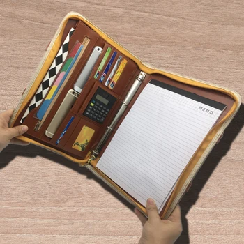 Harphia A4 læder portable document taske portefølje manager mappe med lynlås businessbriefcase med håndtag med calculato