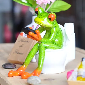 Harpiks Frog Figurer 2017 Nye Kreative 3D Cabochonslebet Kawaii Håndværk Sidder Toilet Pynt Til Hjemmet Indretning Harpiks Frog Figurer