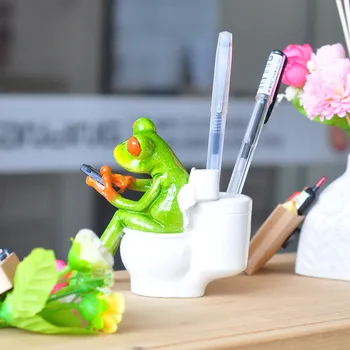 Harpiks Frog Figurer 2017 Nye Kreative 3D Cabochonslebet Kawaii Håndværk Sidder Toilet Pynt Til Hjemmet Indretning Harpiks Frog Figurer