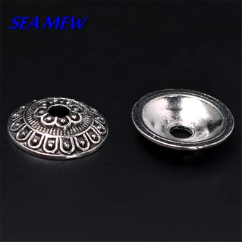 HAVET MEW 14mm Blomster Perle Caps Antik Silver Plated Vintage Metal Legering Tibet Stik Skuffe Til smykkefremstilling 50 STK
